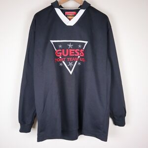 Vintage 90s Guess Sport Jersey Long Sleeve Embroidered Large 25x31